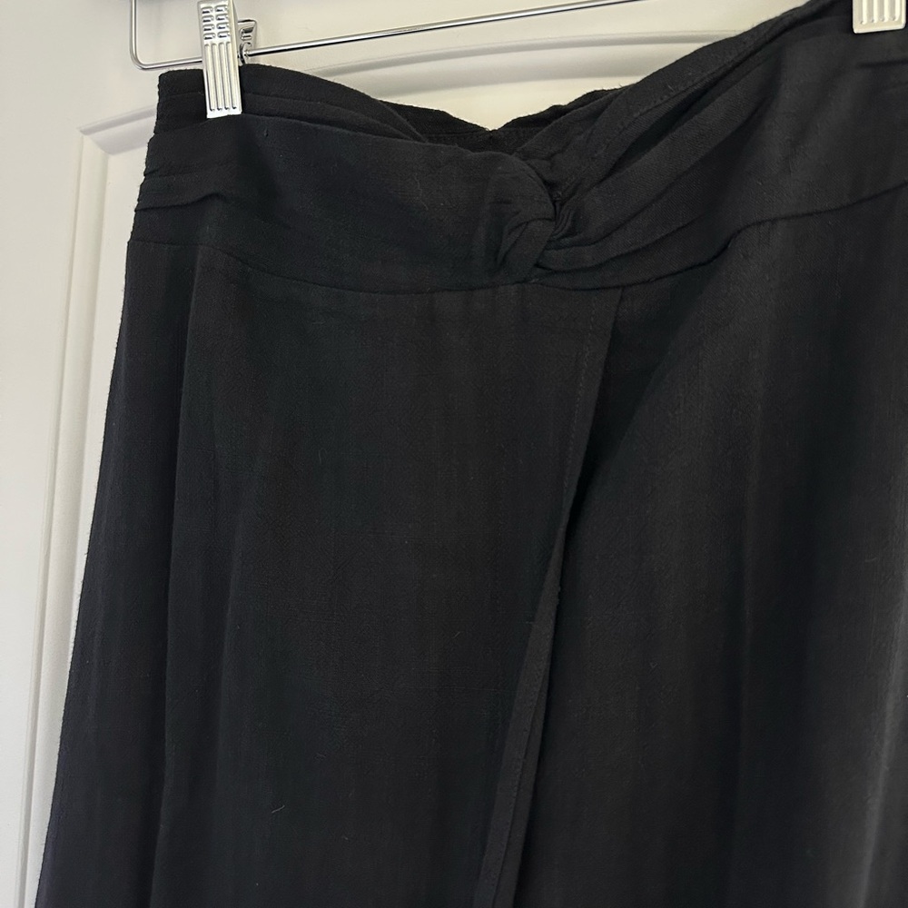 Skies Are Blue Black Linen A-Line Wrap Skirt V Angle Waistline